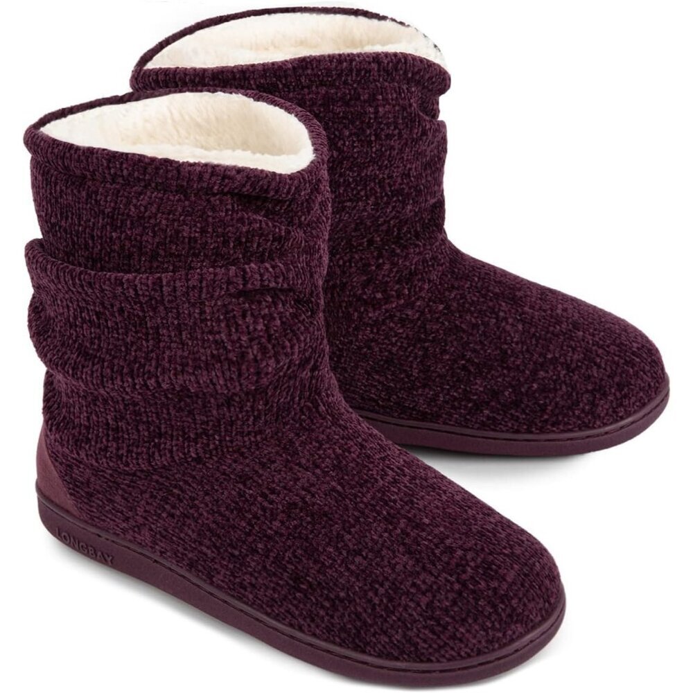 Women's Cozy Winter Warm Purple Non Slip Knit Memory Foam Slipper Bootie Shoes